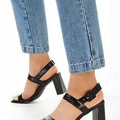 Sandale dama cu toc Canopia negre-Sandale cu toc-Sandale cu toc gros