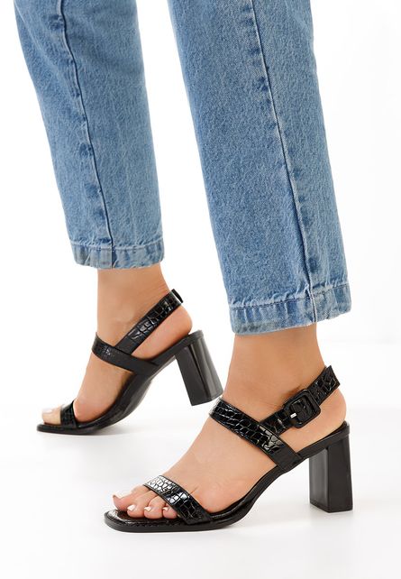 Sandale dama cu toc Canopia negre-Sandale cu toc-Sandale cu toc gros