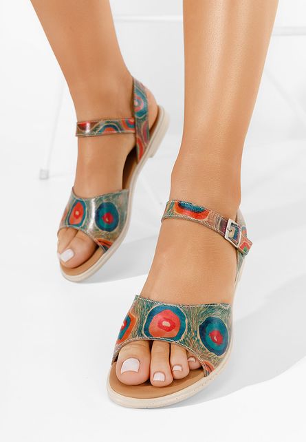 Sandale dama piele Viadana multicolore-Sandale piele-Sandale fara toc