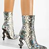 Botine elegante argintii Ferrara-Botine cu toc-Botine elegante