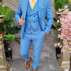 Costum Reginald Rivolli bleu Sacou Vesta si Pantalon C4199 5