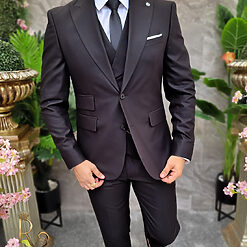 Costum Reginald negru Sacou Vesta si Pantalon C4205 2