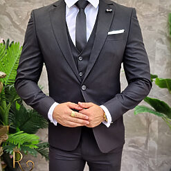 Costum Reginald negru texturat Sacou Vesta si Pantalon C4204 2