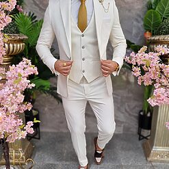 Costum barbatesc alb ivoire Sacou Vesta si Pantalon C4210 6
