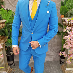 Costum barbatesc bleu nasturi aurii Sacou Vesta si Pantalon C4191 2