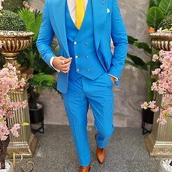 Costum barbatesc bleu nasturi aurii Sacou Vesta si Pantalon C4191 4