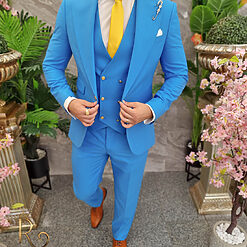 Costum barbatesc bleu nasturi aurii Sacou Vesta si Pantalon C4191 5