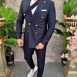 Costum barbatesc bleumarin Double Breasted Sacou si Pantalon C4198 3