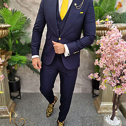 Costum barbatesc bleumarin nasturi aurii Sacou Vesta si Pantalon C4193 2