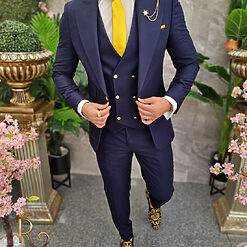 Costum barbatesc bleumarin nasturi aurii Sacou Vesta si Pantalon C4193 4