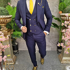 Costum barbatesc bleumarin nasturi aurii Sacou Vesta si Pantalon C4193 5
