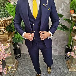 Costum barbatesc bleumarin nasturi aurii Sacou Vesta si Pantalon C4193 6