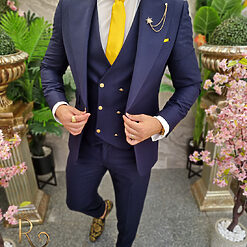 Costum barbatesc bleumarin nasturi aurii Sacou Vesta si Pantalon C4193 8
