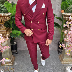 Costum barbatesc bordeaux Double Breasted Sacou si Pantalon C4194 2