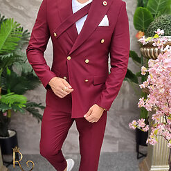 Costum barbatesc bordeaux Double Breasted Sacou si Pantalon C4194 4