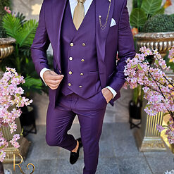 Costum barbatesc mov Sacou Vesta si Pantalon C4214 3