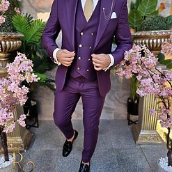 Costum barbatesc mov Sacou Vesta si Pantalon C4214 6