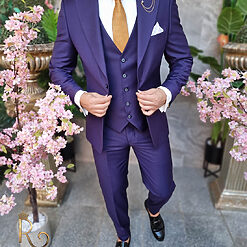 Costum barbatesc mov inchis Sacou Vesta si Pantalon C4218 4