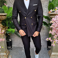 Costum barbatesc negru Double Breasted Sacou si Pantalon C4197 3