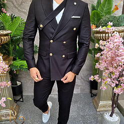 Costum barbatesc negru Double Breasted Sacou si Pantalon C4197 5