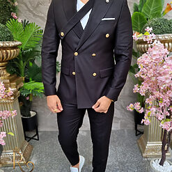 Costum barbatesc negru Double Breasted Sacou si Pantalon C4197 8
