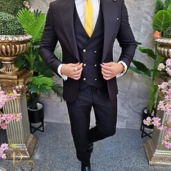 Costum barbatesc negru nasturi aurii Sacou Vesta si Pantalon C4190 3