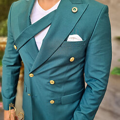 Costum barbatesc verde Double Breasted - Sacou si Pantalon - C4196-Costume