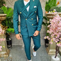 Costum barbatesc verde Double Breasted Sacou si Pantalon C4196 3