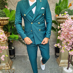 Costum barbatesc verde Double Breasted Sacou si Pantalon C4196 4