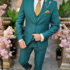 Costum barbatesc verde inchis Sacou Vesta si Pantalon C4217 2