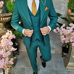 Costum barbatesc verde inchis Sacou Vesta si Pantalon C4217 3