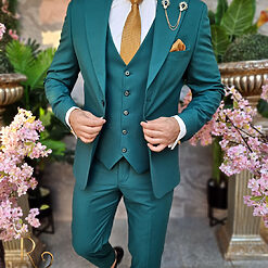 Costum barbatesc verde inchis Sacou Vesta si Pantalon C4217 4