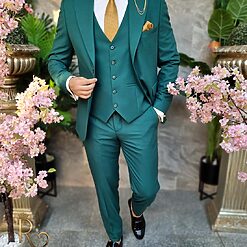 Costum barbatesc verde inchis Sacou Vesta si Pantalon C4217 5