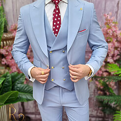 Costum bleu Sacou Vesta si Pantalon 80 lana C4057 2