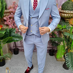 Costum bleu Sacou Vesta si Pantalon 80 lana C4057 3