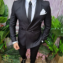 Costum negru Italian Style Sacou si Pantalon C4049 2