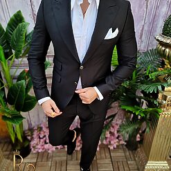 Costum negru Italian Style Sacou si Pantalon cu pense C4027 4