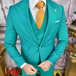 Costum verde cu butoni aurii Sacou Vesta si Pantalon C3414 2