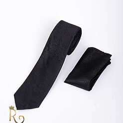 Cravata de barbati si batista neagra cu model - CV850-Accesorii