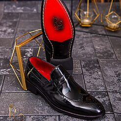 Loafers de barbati piele naturala lacuita negri P1774 3