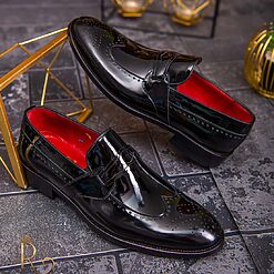 Loafers de barbati piele naturala lacuita negri P1774 4