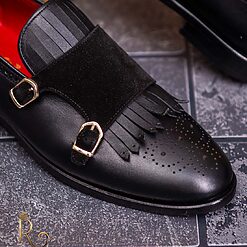 Loafers de barbati piele naturalanegri cu 2 catarame P1776 4