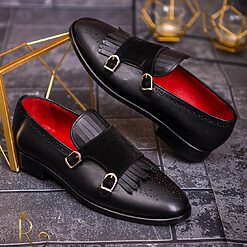 Loafers de barbati piele naturalanegri cu 2 catarame P1776 5