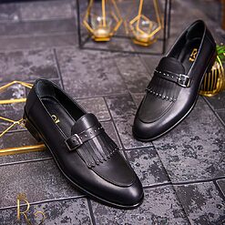 Loafers de barbati piele naturalanegri cu catarama P1775 4