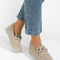 Mocasini piele naturala Leslie bej-Mocasini piele naturala-Pantofi dama casual
