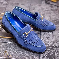 Pantofi Loafers barbatesti albastri piele intoarsa P1759 4