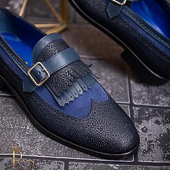 Pantofi Loafers barbatesti albastri piele naturala P1756 4