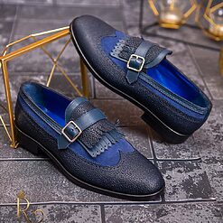 Pantofi Loafers barbatesti albastri piele naturala P1756 5