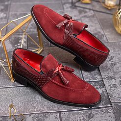 Pantofi Loafers barbatesti bordeaux piele naturala P1764 5