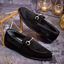 Pantofi Loafers barbatesti negri piele intoarsa P1760 4